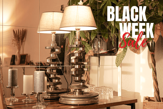 Schreibtischlampe - Auto Kurbelwelle, verschiedene Lampenschirme - Mortal Engines Interior Design