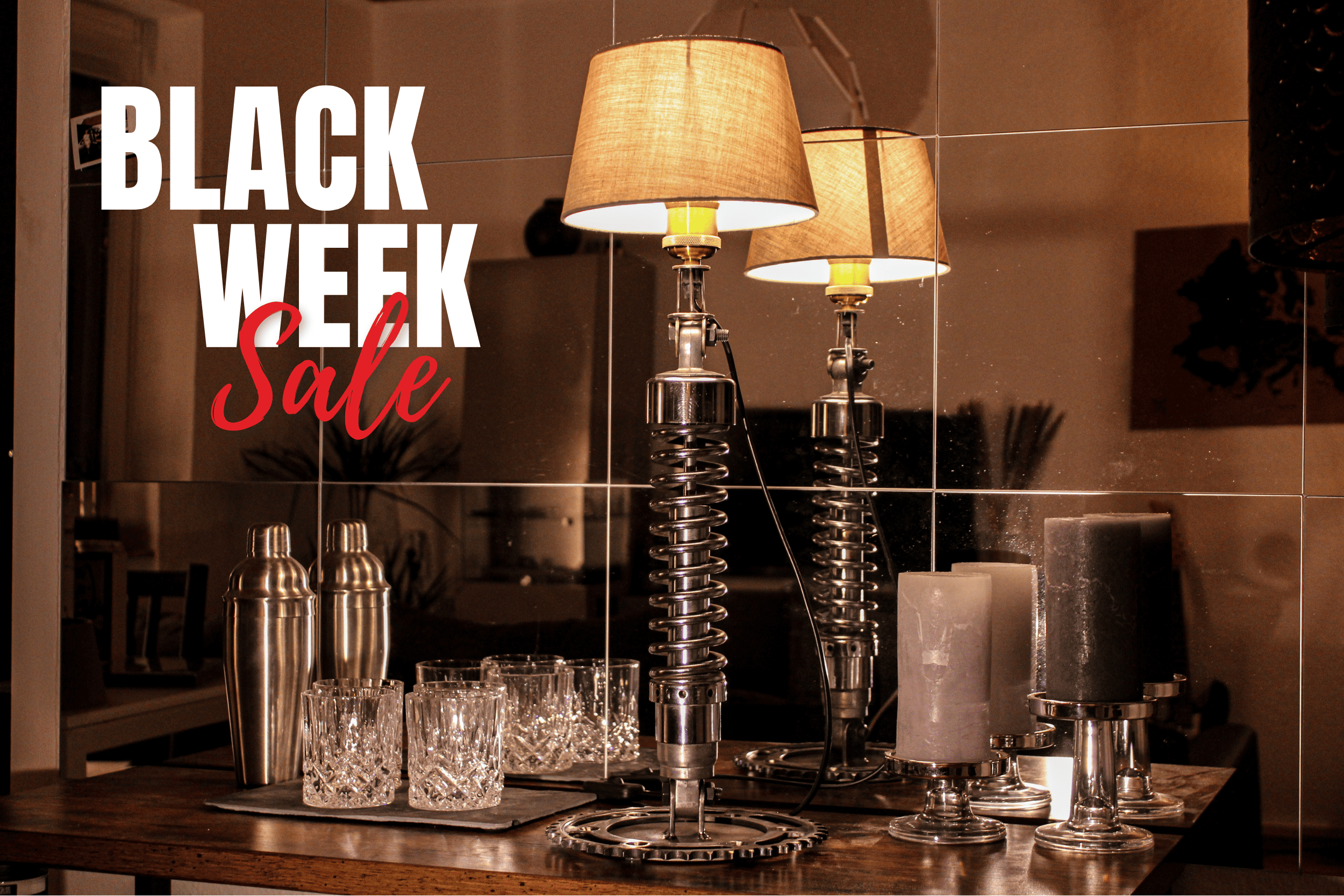 Schreibtischlampe - Motorrad Federbein, verschiedene Lampenschirme - Mortal Engines Interior Design