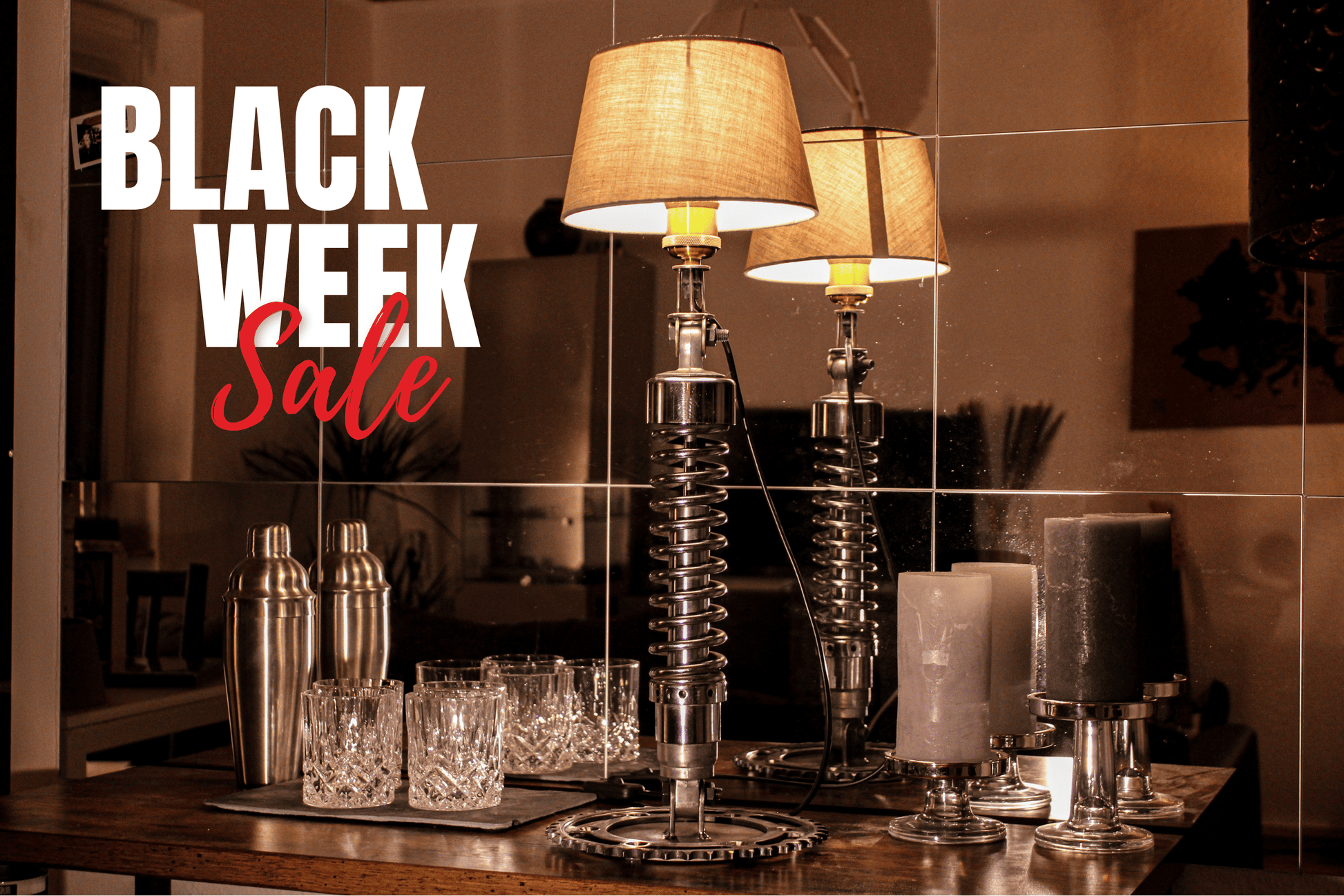 Schreibtischlampe - Motorrad Federbein, verschiedene Lampenschirme - Mortal Engines Interior Design